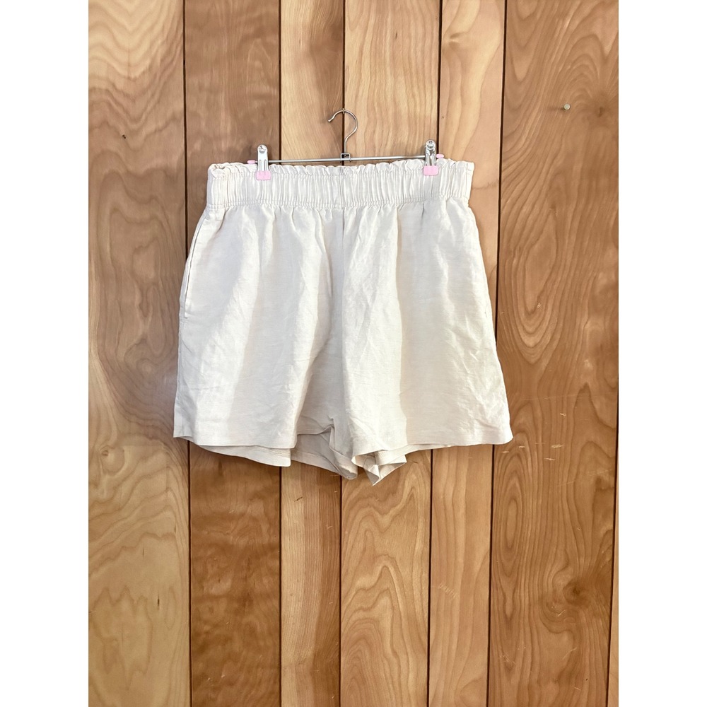 HM Women Beige Linen Blend Paperbag Waist Shorts Oatmeal Size L 09938403